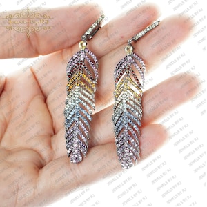 Pendientes de plumas de zafiro múltiple de plata 925, pendientes de piedras preciosas de plata, joyas de piedras preciosas de plata, pendientes de plumas de plata de zafiro múltiple