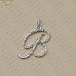 Pingente de diamante em ouro branco 14K, iniciais de diamante branco B, pingente inicial de nome personalizado, joias com pingente de ouro e diamante, pingente de diamante pavimentado