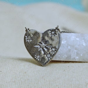 Pave Diamond Heart Silver Pendant & Necklace, 925 Silver Diamond Pendant, Pave Diamond Pendant, Pave Diamond Jewelry, Diamond Heart Pendant