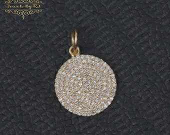 14K massief witte diamant 15 mm schijfhanger, 14K massief gouden diamantschijfbedel, 14K gouden diamanten hanger, gouden diamantschijf hanger sieraden