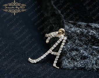Pave Diamond Gold Initial Pendant, A Diamond Initial Pendant, 14k Solid Gold Diamond Initial Pendant, Diamond Initial Charm, Gold Jewelry