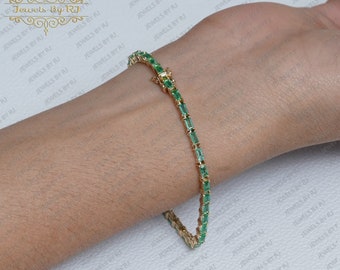 14K Emerald Tennis Bracelet, EMERALD BAGUETTES TANNIS Bracelets, 14K Solid Yellow Gold Emerald Tennis Bracelets, 14K Gold Emerald Bracelet