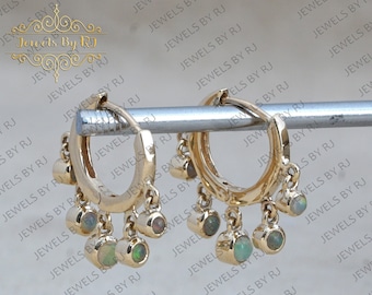 14K Massief Goud Opaal Huggie Oorbellen, 14K GeelGouden Oorbellen, 14K OPAAL OORBEL, Gouden Opaal Oorbellen, 14K Gouden Sieraden, Edelsteen Oorbel