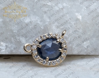 14K Solid Gold Diamond & Sapphire Connector, Gemstone Connector, Blue Sapphire Connector Finding, Blue Sapphire Gemstone Connector Finding
