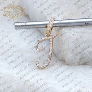 Pingente inicial de diamante pavê, pingente inicial J de ouro maciço 14K, pingente inicial J de diamante, pingente inicial de diamante de ouro amarelo, inicial J