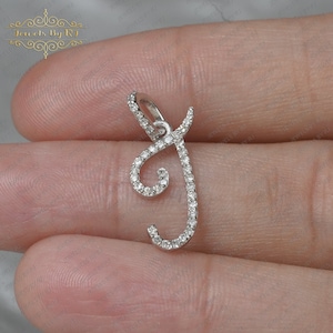 Pingente inicial de diamante em ouro branco 14K, Pingente inicial J em ouro maciço 14K, Pingente inicial J de diamante, Pingente inicial de diamante em ouro, Inicial J