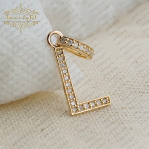 Pingente de diamante de prata 925, pingente inicial de diamante L, pingente banhado a ouro prateado, pingente de diamante pavimentado, pingente de prata 925, pingente inicial L