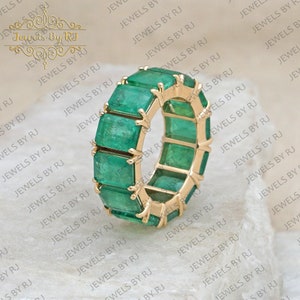 Natural Emerald 14K Solid Gold Ring, Emerald Gold Earrings, 14K Yellow Gold Emerald Ring Band, Emerald Ring Band, Gemstone Ring, Gold Ring