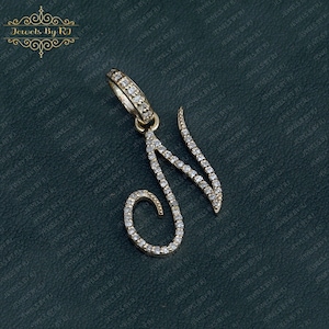 Pingente inicial de diamante em ouro maciço 14K, pingente inicial de diamante branco, pingente inicial de diamante dourado, pingente de diamante com letra personalizada em ouro