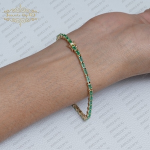 14K Emerald Tennis Bracelet, EMERALD BAGUETTES TANNIS Bracelets, 14K Solid Yellow Gold Emerald Tennis Bracelets, 14K Gold Emerald Bracelet