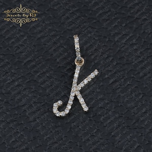 Pave Diamond Gold K Initials, 14K Gold Diamond Initials, White Diamond Gold Initial Pendant, Pave Diamond Pendant, Pave Diamond Initial