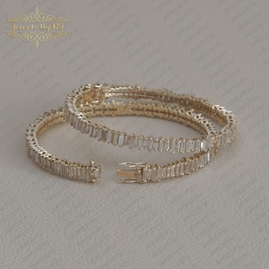 14K Gold White Baguette Diamond Bangle, Baguette Diamond Bangle, Gold Baguette Diamond Bangle, 14K Solid Yellow Gold Baguette Diamond Bangle