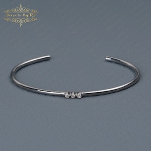 Pave Brown Diamond Cuff Bangle, Silver Diamond Bangle, Three Diamond Silver Cuff Bangle Collection, Natural Diamond Cuff Bangle Jewelry