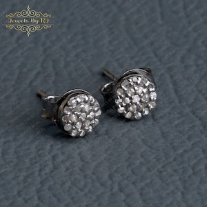 Pave Diamond Silver Studs, Silver Diamond Stud Earrings, 6MM Silver Diamond Studs Earrings, Pave Diamond Studs, Pave Diamond Earrings