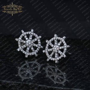 Silver Diamond Wheel Studs Earrings, 925 Silver Diamond Studs Earrings, Pave Diamond Studs, Silver Diamond Studs, Pave Diamond Jewelry, Stud