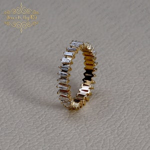 14K Solid Yellow Gold Baguette Diamond Bands, 14K Solid Yellow Gold Band, White Baguette Diamond Gold Eternity Band, Diamond Eternity Bands