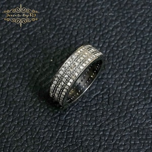 Pave Diamond Silver Ring Band, 925 Silver Oxidized Ring, Pave Diamond Ring, Pave Diamond Jewelry, Diamond Men Ring, Diamond Silver Ring