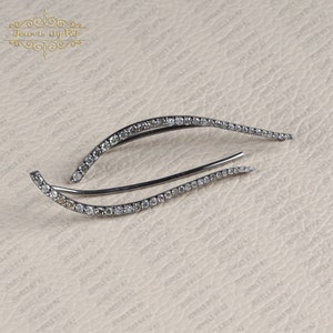 Pave Diamond Ear Cuff, Diamond Ear Cuff, 925 Silver Diamond Ear Cuff Jewelry, Oxidadized Silver Ear Cuff Jewelry, Diamond single line Ear Cuff