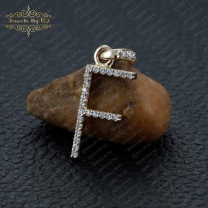 Pave Diamond Gold F Initial Pendant, Diamond Pendant, 925 Silver F Initial Pendant, Diamond Alphabet Initial Silver Pendant, Initial Pendant