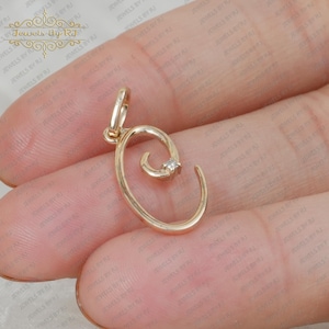 Einzelner weißer Diamant-Anhänger, 14K Solid Gold C Initial Anhänger, Pave Diamant Initial Anhänger, 14K Gelbgold Weißer Diamant Initial Anhänger