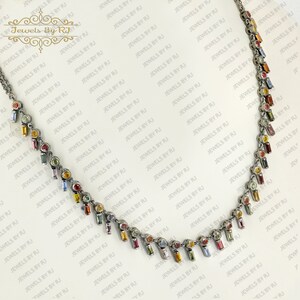 925 Silver Multi Sapphire Gemstone Necklace, 925 Silver Gemstone Necklace, Multi Sapphire Necklace, 925 Silver Sapphire Gemstone Necklace