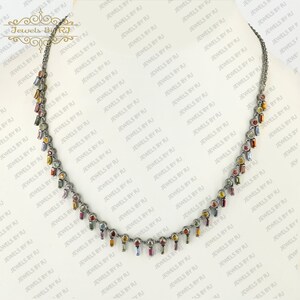 925 Silver Multi Sapphire Gemstone Necklace, 925 Silver Gemstone Necklace, Multi Sapphire Necklace, 925 Silver Sapphire Gemstone Necklace