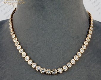 White Double Cut Diamond Gold Necklace, 14K Solid Yellow Gold White Diamond Choker Necklace, Double Cut White Diamond Jewelry