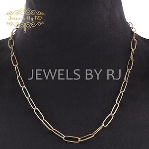 Solid Gold Paperclip Chain Necklace, 14k Gold Paperclip Chain, Chunky Gold Chain For Charm, 14K Layering Chain, Long Rectangle Link Chain