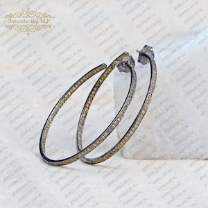 Diamond Hoop Earring, Pave Diamond Silver Hoop Earrings, Brown Diamond Hoop Earring, 925 Silver Brown Diamond Hoop Earring, Diamond Earring