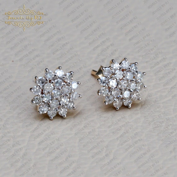 14K Solid Gold White Diamond Studs Earrings Pave Diamond Stud Earrings Gold Stud Earrings White Diamond Studs Earrings Gold Stud Jewelry Etsy Canada