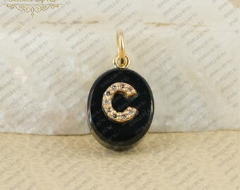 14Kゴールド ダイヤモンド イニシャル「C」ブラックオニキス チャーム