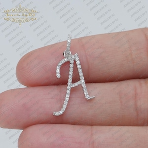 Colgante con inicial de diamante en oro blanco, colgante con inicial de diamante en oro macizo de 14 k, dije con inicial de diamante, dije de oro blanco, inicial de diamante pavé