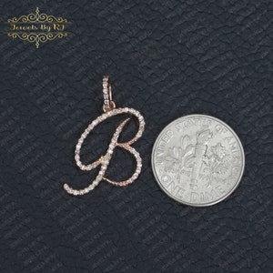 14K Solid Gold White Diamond B Initial, Pave Diamond Gold Pendant ...
