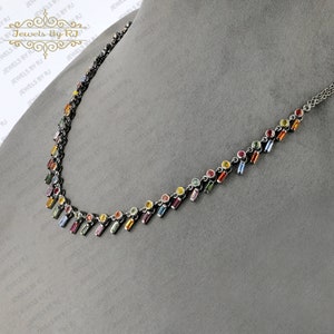 925 Silver Multi Sapphire Gemstone Necklace, 925 Silver Gemstone Necklace, Multi Sapphire Necklace, 925 Silver Sapphire Gemstone Necklace