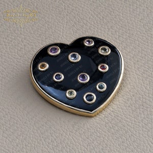 14K Gelbgold Multi Saphir Herz Anhänger, Onyx mit Sapphire Love Herz Anhänger, Schwarzer Onyx & Multi Saphir Gold Herz Anhänger