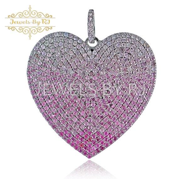 Pink Sapphire Heart Pendant, Silver Pink Sapphire Heart Pendant