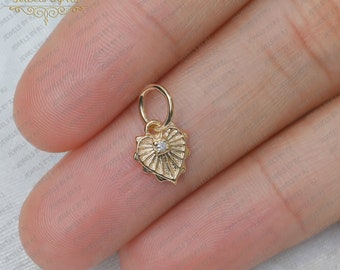 14K Gold diamond Heart Charms, Yellow Gold Diamond Jewelry, Gold Diamond Heart charm, 8MM Gold Charm, Single Diamond 14K Gold Solid Charm