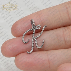 Pave Diamond K Initial Pendant, 925 Silver Custom Initial Pendant, Diamond Initial Pendant, Silver Rhodium Diamond Initial Pendant, Initials