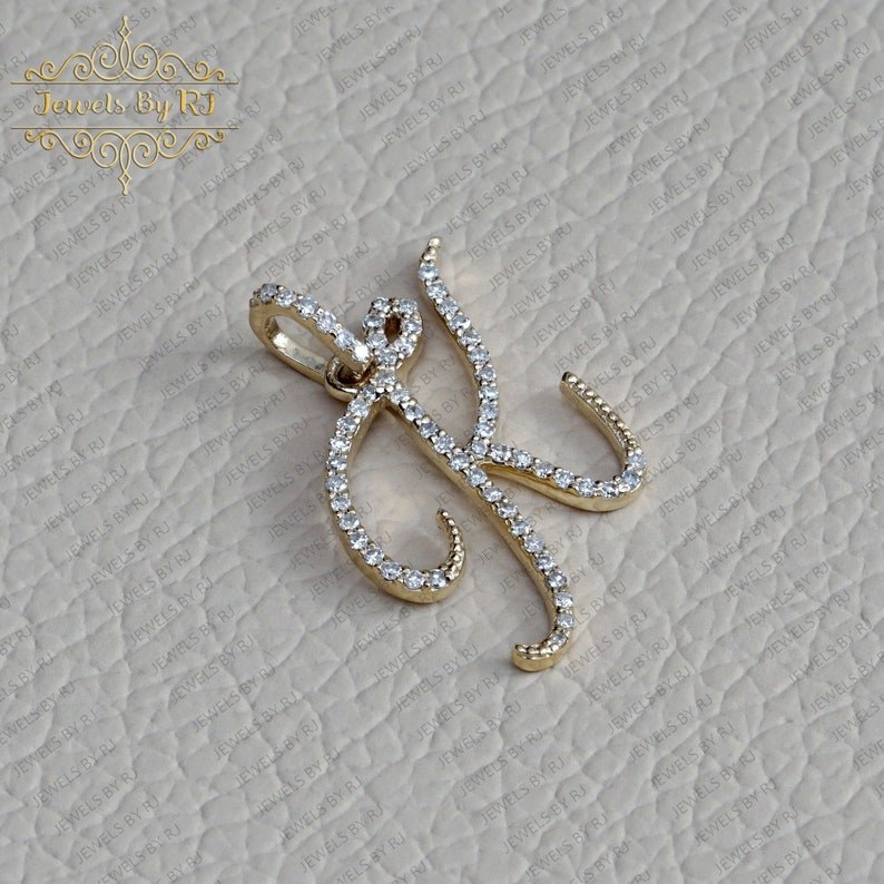 Solid 14k White Gold Personalized Cursive Initial Pendant - Letter K Necklace