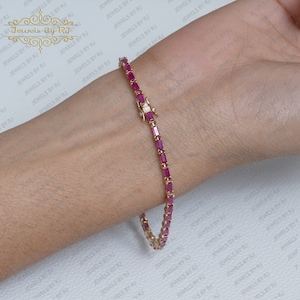 14K Solid Ruby Tennis Bracelets, RUBY TENNIS BRACELET, Ruby Baguette Tennis Gold Bracelets, Ruby Gemstone 14K Yellow Gold Bracelet, 14k Gold