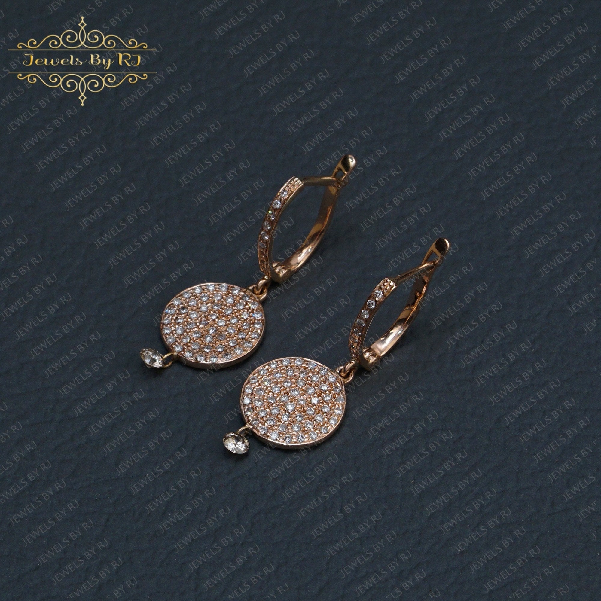 Diamond Solid Gold Drop Earrings Etsy