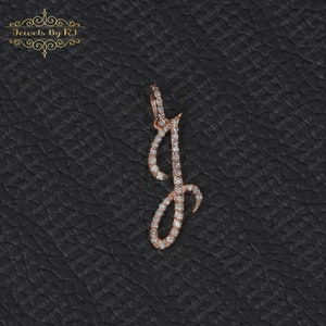 Pingente inicial J em ouro maciço 14K, pingente inicial J em diamante branco, pingente inicial em ouro rosa, ouro branco e ouro amarelo, pingente inicial J em ouro maciço 14K