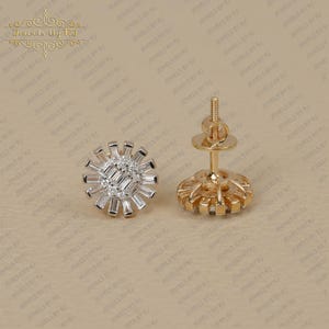 14K Solid Yellow Gold Baguette Diamond Studs, Double Cut Diamond Studs, Gold Diamond Studs, 14K Solid Diamond Studs, Baguette Diamond Studs