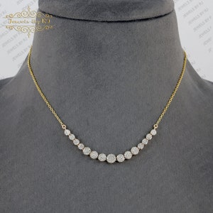 14K Yellow Solid Gold Whtie Diamond Necklace, Gold, and diamond Disc Necklace, 14K Gold Pave Diamond Jewelry, Diamond Gold Necklace,