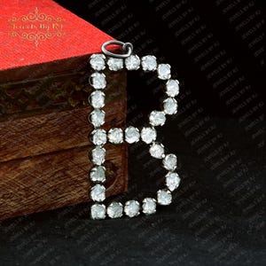 Polki Diamond Initial Pendant, silver Diamond Pendant, Diamond B Initial Pendant, 925 Silver Diamond Pendant, Diamond Initial Pendant,
