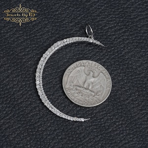 14K White Gold Pave Diamond Crescent Moon Pendant