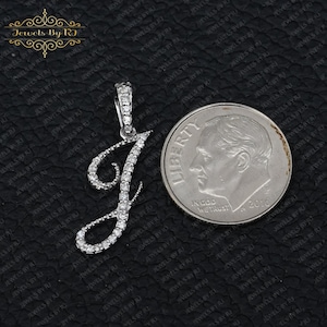 Pingente inicial J em ouro maciço 14K, pingente inicial J em diamante, pingente inicial de diamante em ouro branco, inicial J, pingente inicial de diamante pavê