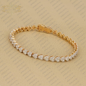 Yellow Gold Brilliant Cut Diamond Gold Bracelets, 14K Solid Gold Diamond Bracelets, White Diamond Bracelet Jewelry, Pave Diamond Jewelry