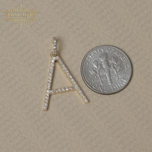 Pingente inicial A de ouro amarelo sólido 14K, iniciais do alfabeto de 1 polegada, iniciais de ouro com diamante branco, pingente inicial de diamante pavê, inicial de ouro