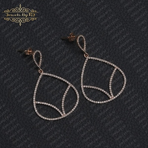 Pendientes de oro rosa de 14 quilates Pendientes de oro rosa con diamantes pavimentados Pendientes de diamantes de oro rosa macizo de 14 quilates Pendientes de oro rosa con diamantes blancos Pendiente